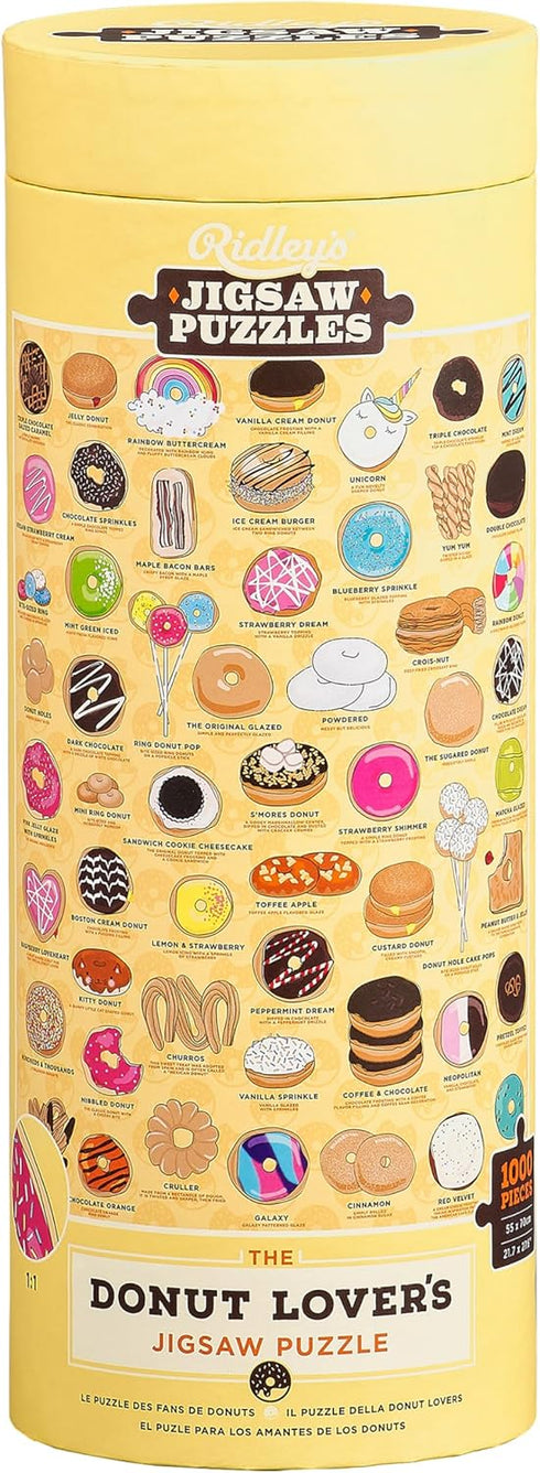 1,000-Piece Ridley's Donut Lover's Jigsaw Puzzle Donut Puzzle with Fun and Bright Illustration, Sturdy Storage Tube