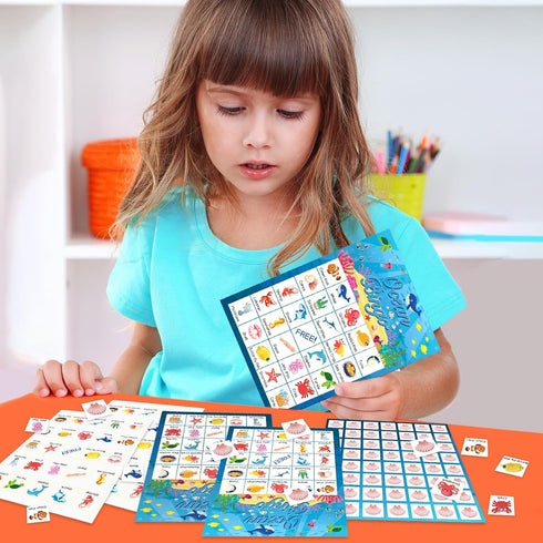 Liliful Ocean Animal Bingo Game Cards - 24 Sea Bingo Cards for Under The Sea Party