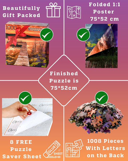 1000 Piece Jigsaw Puzzle for Adults and Families, 20x30 inch HD Quality Landscape Photo Puzzle, Sturdy 2mm Pieces,
