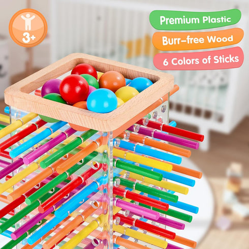 WhimsiPlay 48 12 3 4 5 6 Montessori Wooden Board Games, Colorful Sticks Dice Game with Balls, Family Game for Kids