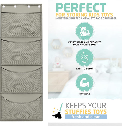 Honeyera Storage for Stuffed Animals, Over Door Organizer for Baby Accessories and Toy Plush Storage (Gray)