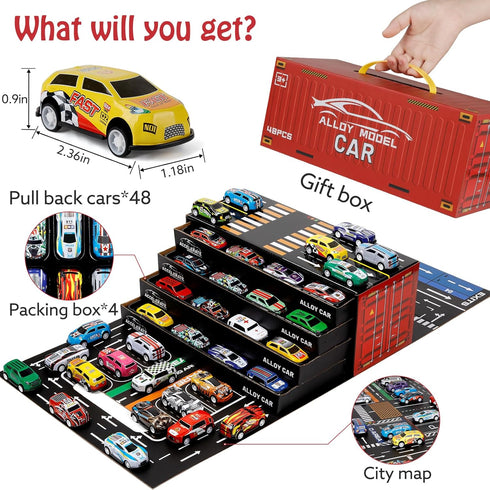 Bublonics 48pcs Set,Alloy Set,Toy 3-8 Pull Back Cars Racing Car Toys,Bulk Mental Trucks Toy Vehicles Cars for Kids Ages