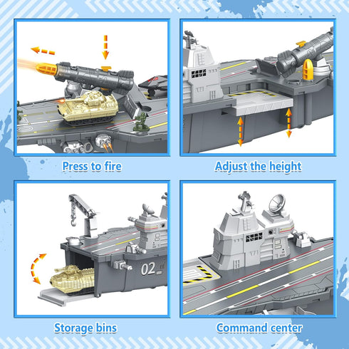 deAO Aircraft Carrier Battle Ship Army Toys - Military Vehicles, Warplanes, Warships, Helicopter, Trucks, Tanks - Army