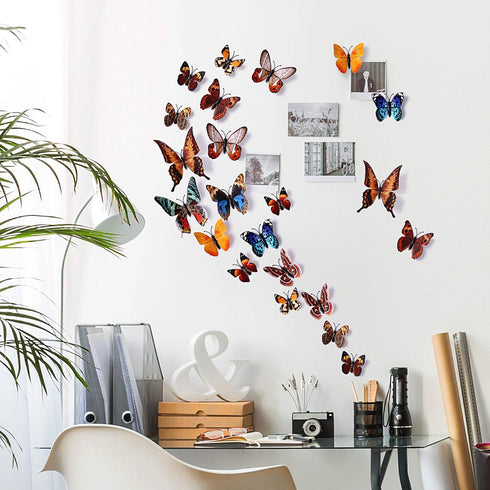24pcs 3D Vivid Special Man-Made Butterfly Art Wall Stickers, Nursery, Bathroom, Office Décor