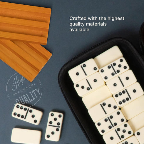 Set 4 6 Set Set 28 Queensell Dominos for Adults with Domino Racks - Double Dominoes with Domino Holder, Classic Board