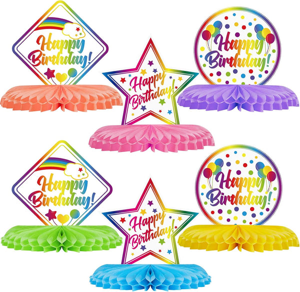 Blulu 6 Pieces Happy Birthday Table Decorations, Colorful Paper Honeycomb Birthday Centerpieces