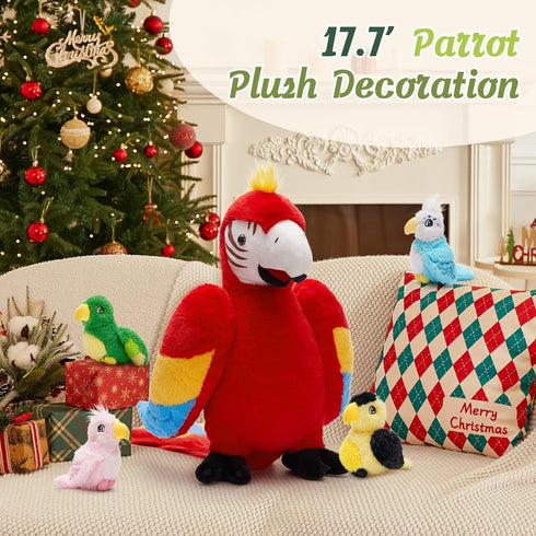 18'' Mommy 4 Tezituor Macaw Parrot Stuffed Animals with Babies, Stuffed Parrot Plush with Baby Parrots, Realistic