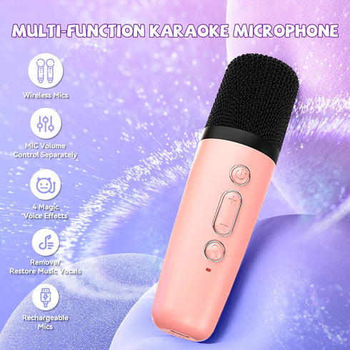 CscyyAmz 3 4 5 6 7 8 9 10 11+ Upgraded Mini Karaoke Machine with Wireless Microphones for Kids Girls Boys - Karaoke