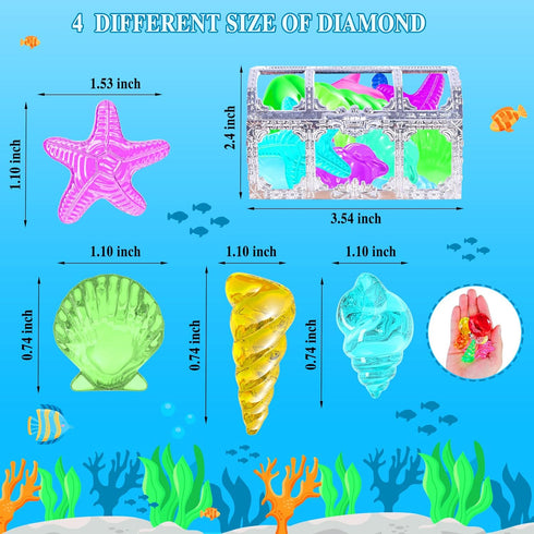 MGparty 24pcs Set Summer Swimming Diving Gem Pool Toys Colorful Diamonds with Pirate Treasure Chest Toy Underwater Toys