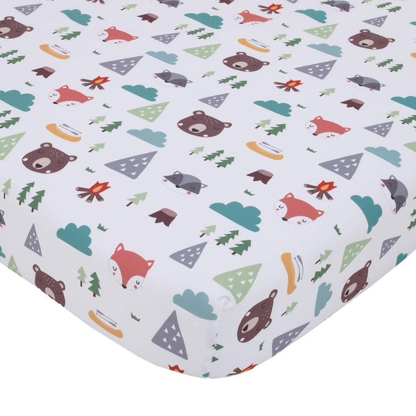 NoJo Retro Happy Camper Fitted Nursery Crib Sheet, Green, Aqua, Orange & White