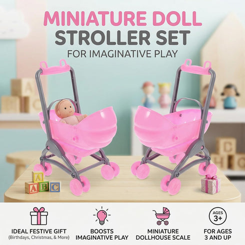 2Pcs Toddmomy Miniature Stroller Toy Dollhouse Miniature Baby Carriage Plastic Dollhouse Furniture Nursery Doll House