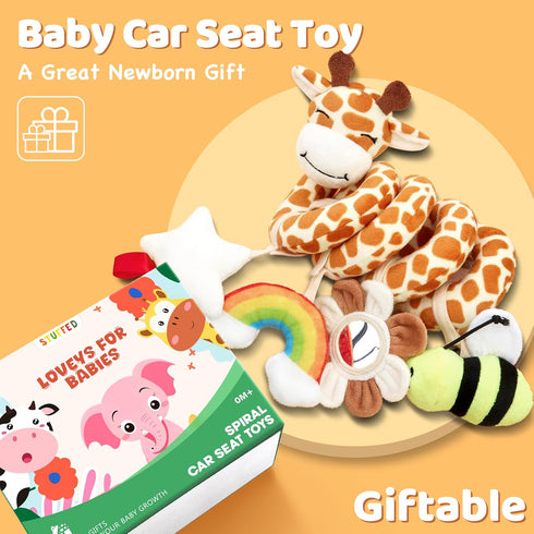 6-12 Stuffed Spiral Car Seat Baby Toys Months, Infant Giraffe Sensory Toys Hanging Stroller Accessories, Newborn Shower