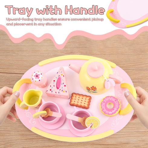 Sets 3-5, Set 4-6, Set 3-6 Wooden Tea for Toddlers Tea Party for Little Girls Toddler Tea with Teacups, Dessert Food
