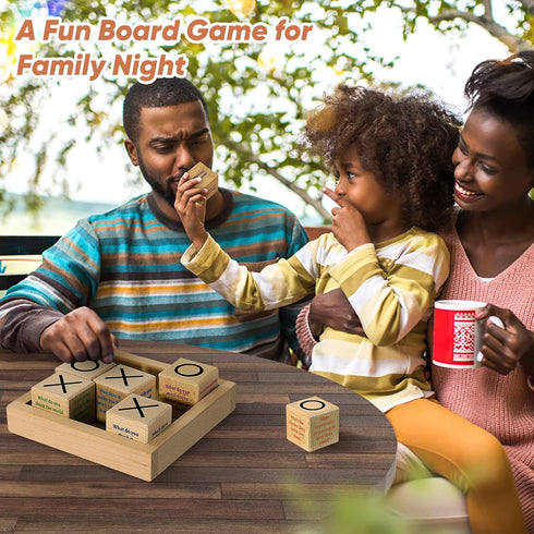 Conversation Cubes with Tic Tac Toe Game - Wooden Block for Family Game Night and Therapy Icebreaker