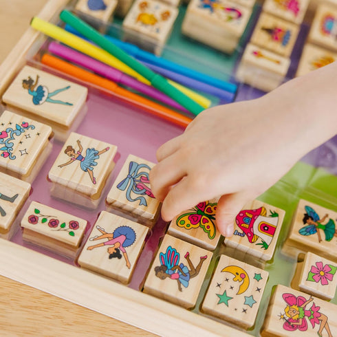 Set (30 6 2 2-Color Set Melissa & Doug Deluxe Wooden Stamp and Coloring Fairy Tale Stamps, Markers, Durable Stamp Pads)