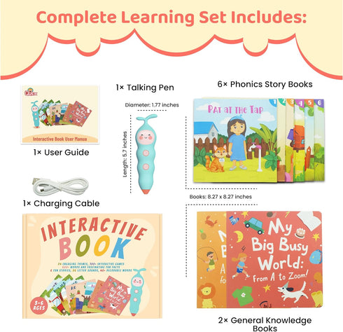Set, 8 600+ 6 700+ 3+ QuTZ Talking Pen Book Learn to Read Sound Books, Learning Toys with Tap to Read Books, Words
