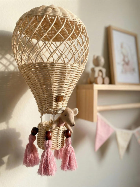 Generic Handmade Rattan Hot Air Balloon Wall Decor Boho Nursery and Kids Room Hanging (Small)