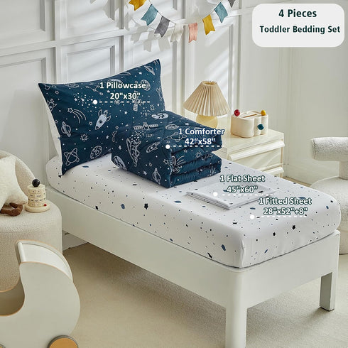 4 Set Set,Soft Set,Includes Pieces Toddler Bedding for Boy,Space Toddler Bed Comforter and Breathable Microfiber Crib