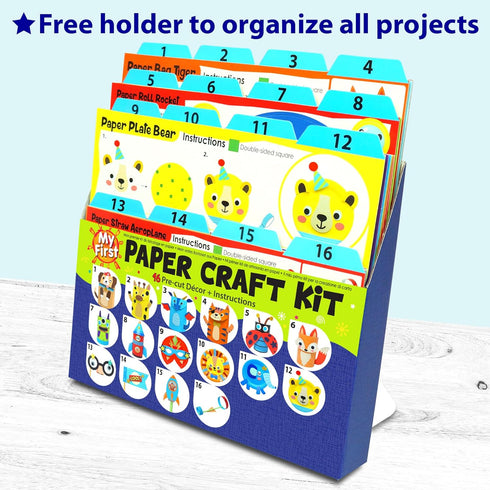 16 3-8 KRAFUN My First Safari Animal Paper Craft Kit, DIY Arts and Crafts Zoo Animal, Organized Craft Activities