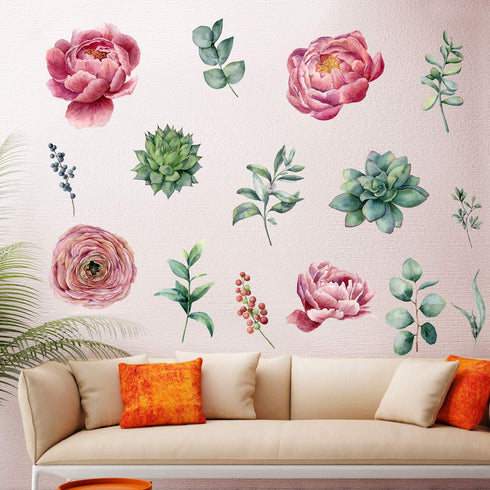 Amaonm Removable 3D Pink Red Peony Flowers Wall Decal - DIY Peel and Stick Art Decor for Kids Bedroom