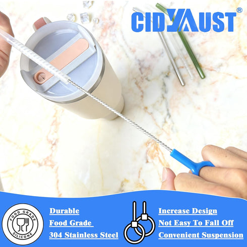 Set Multi-Size(10+12 Inch),Heavy 3mm 2mm Straws,6 Straw Cleaner Brush Duty Straw Brush Cleaner with Thick Steel