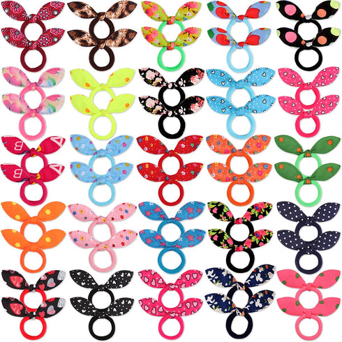 50pcs Children Hair Ties + 200pcs Rubber Bands, Cute Toddler Rabbit Ear Hair Ties, Seamless No Crease Ponytail Holders