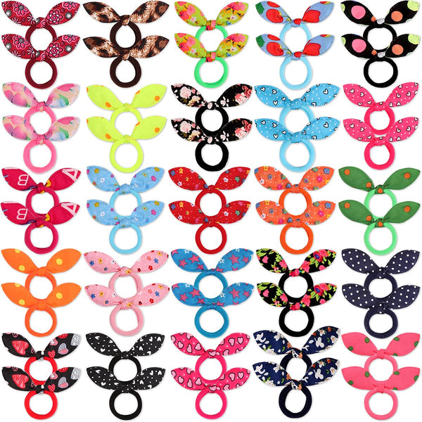 50pcs Children Hair Ties + 200pcs Rubber Bands, Cute Toddler Rabbit Ear Hair Ties, Seamless No Crease Ponytail Holders