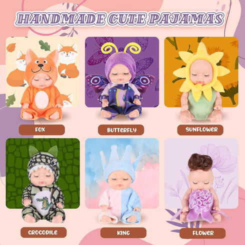 Hanaive 6 Pcs Mini Baby Dolls, 4 Inch Lifelike Realistic Dolls, Cute Mini Reborn Dolls for Girls Toddlers Birthday Gifts