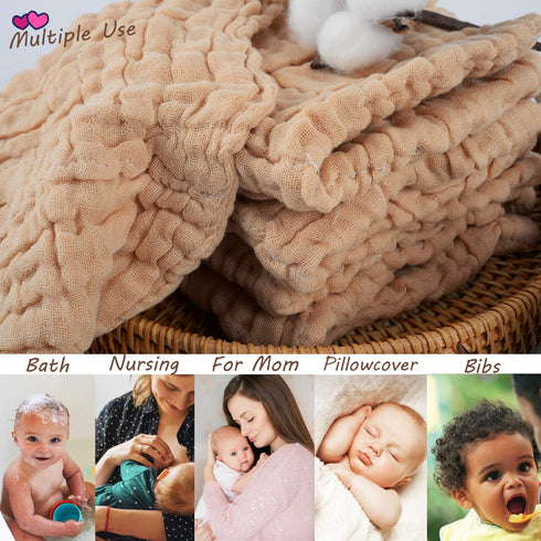 Daxue 100% Set 12x12 inches 5 Baby Muslin Washcloths Natural Unbleached Cotton, Extra Soft Baby Wipes Burp Cloths Small
