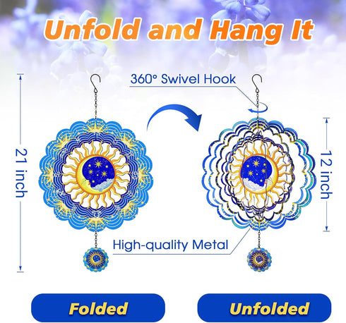 Metal Wind Spinners - Outdoor Hanging Zodiac Signs, Moon Wind Catcher, Metallic Wind Chime for Garden Decor