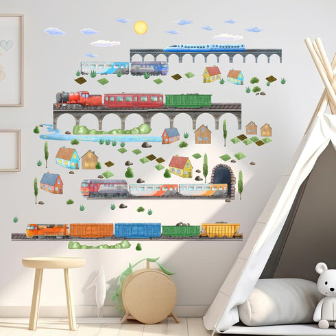 Train Wall Decals for Kids by Lipastick - Educational Railroad Wall Stickers for Boys and Girls - Peel and Stick
