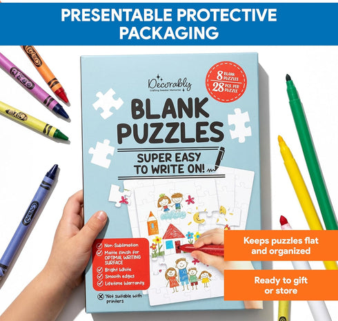 8 Pack Set 28pcs 5.5x8in Decorably Blank Puzzles for Kids with Matte Finish, Each to Draw On for Boys & Girls