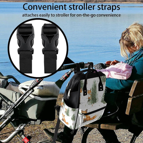 Hsnar Backpack Fox Tree Waterproof Diaper Bag Large Capacity Baby Bag with Stroller Straps, Multi-Pocket Diaper Bag