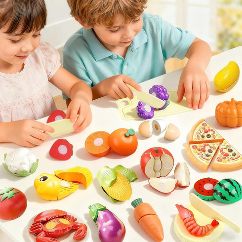 Sets Pretend Play Food for Kids Kitchen, Cutting Toy Food with Apple Basket, Play Kitchen Accessories for Toddlers