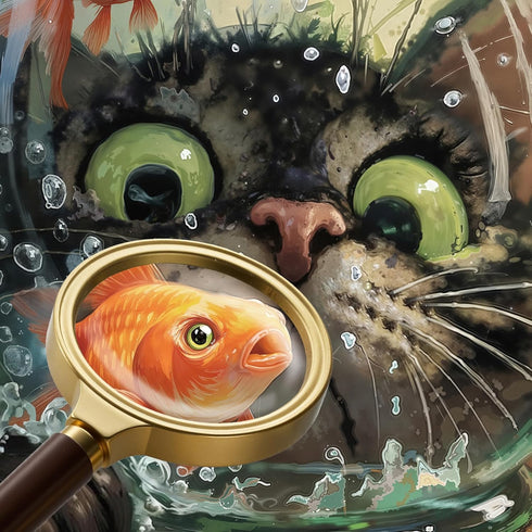 1000 27.56 19.68 Inches, Curious Cat Fish Jigsaw Puzzles Pieces for Adults -Challenging Funny Kitten Terrified Fish