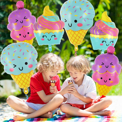 YOTHORN 6 Summer Summer 2) Pcs Ice Cream Balloons, Giant Ice Cream Cone Foil Balloon for Party, Party Decorations