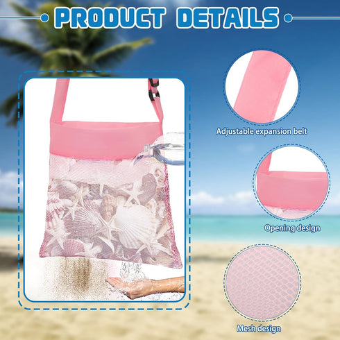 Mototo 12 Pack Beach Toys - 4 Beach Mesh Shovels, 4 Seashell Bags, 4 Small Shark Tooth Sifters for Adults & Kids