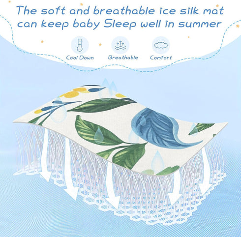 SyXIOP 28" 52" Vintage Floral Motifs Green Leaves Cooling Baby Waterproof Crib Mattress Protector x Reusable Bed Pads