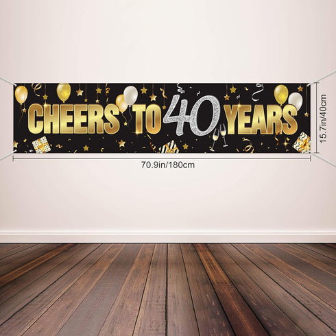 40th Birthday Banner, Happy 40th Birthday Cheers to 40 Years Sign, Gold Glitter Birthday Decoration Supplies