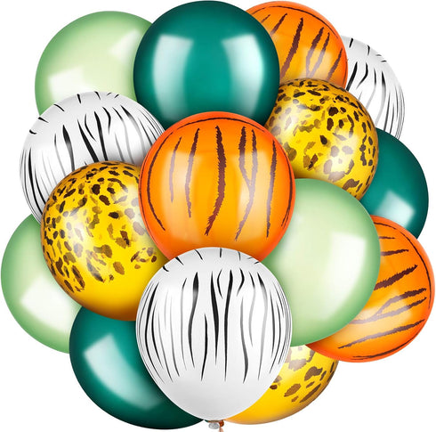 Liliful 24 Pieces Jungle Balloons, 12 Inch Animal Print Balloons, Safari Theme Party Decorations, Jungle Theme Party