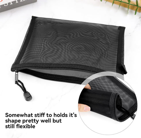 yuntop 6 (A4 2, A5 2, A6 2) PCS Mesh Pouch, Black Nylon Mesh Cosmetic Zipper Bags for Home Office Purse Diaper Bag x x