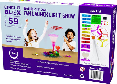 E-Blox Building Blocks STEM Circuit Kit, 59 Projects, Build Your Own Fan Launch Light Show, Science Projects Gift