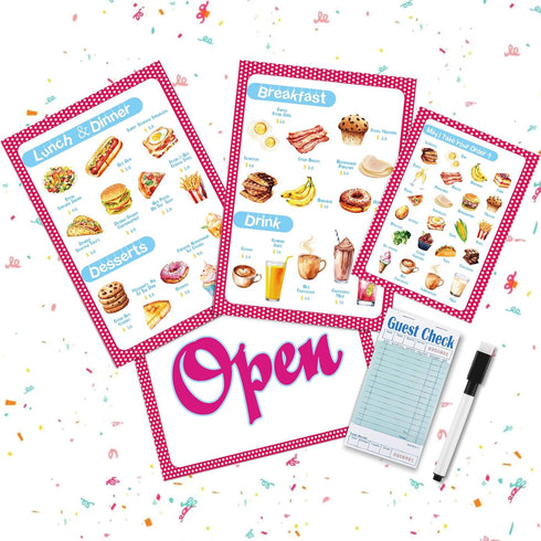 Yinkin 6 Pcs Pretend Restaurant Menu for Kids Restaurant Order Pads Erasable