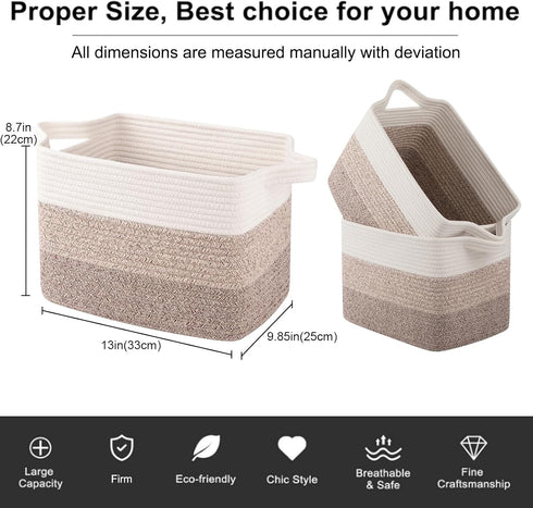 Pack 3, OIAHOMY Storage Basket, Woven Baskets for Storage, Cotton Rope Basket for toys,Towel Baskets for Bathroom