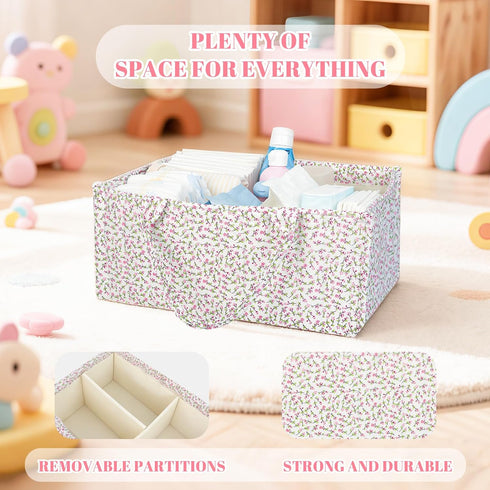 EHZYP Floral Quilting Diaper Caddy Organizer, Quilted Diaper Bag, Stylish Nursery Storage Basket, Gift for Baby Shower
