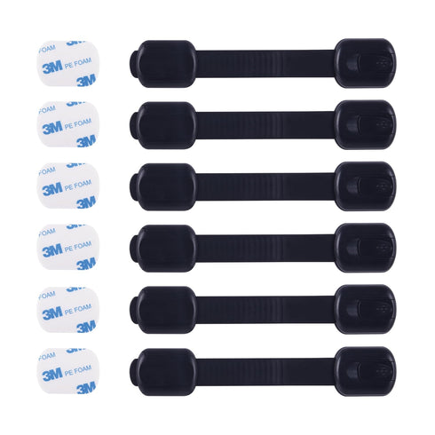 Child Proof Safety Locks - Baby Proofing Cabinet Lock with Adjustable Strap Latches, 6 Extra 3M Adhesives, Black