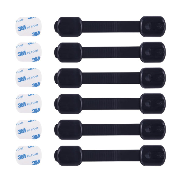 Child Proof Safety Locks - Baby Proofing Cabinet Lock with Adjustable Strap Latches, 6 Extra 3M Adhesives, Black