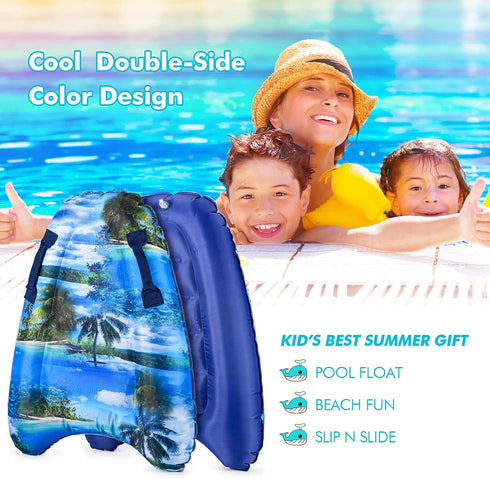 Inflatable Boogy Boards for Beach Travel, 30” Canvas Slip Slide Water Park Body Surfing Board for Kids