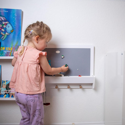 2 1 UTEX in Building Block Wall Panel for Kids with Shelf and Hooks, Wood Wall Shelf for Playroom, Nursery