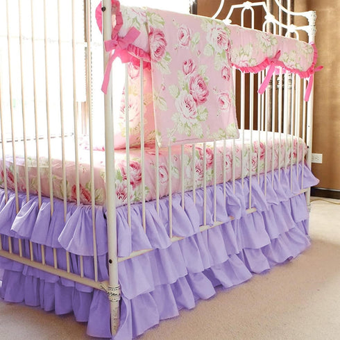 CATPAN 3 Girls,17.7" Cribs,28"x 52" Ruffled Crib Skirt Baby Bed:Solid Tiered Crib Baby Bedding Skirts,Crib Bed Skirt